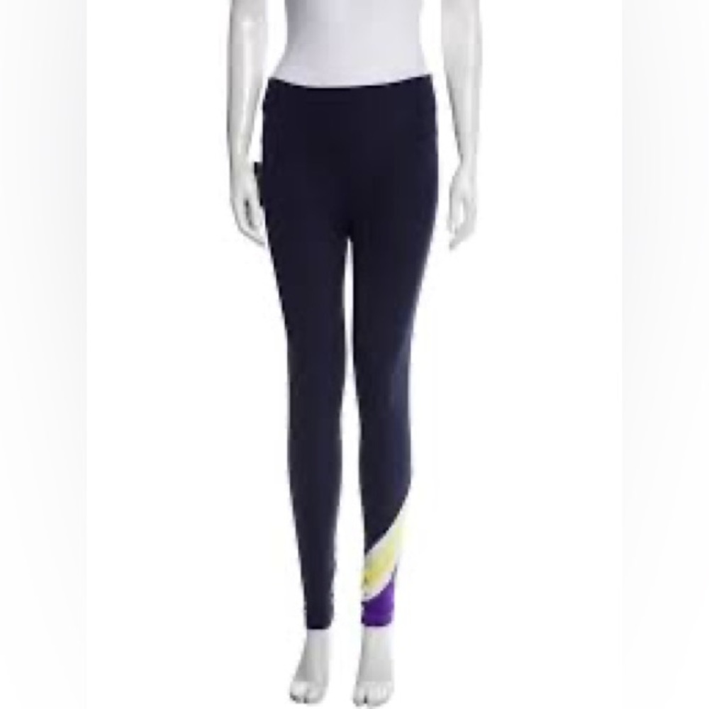 Tory Burch Sport Skinny Leg Multi Color Chevron Stripe Navy Leggings XS